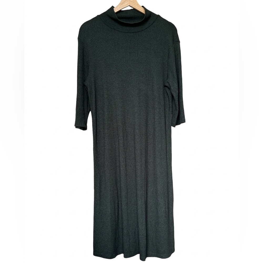 Old Navy Tall Ribbed Mock Neck Midi Dress Medium Green Melange Knit Basic Comfy